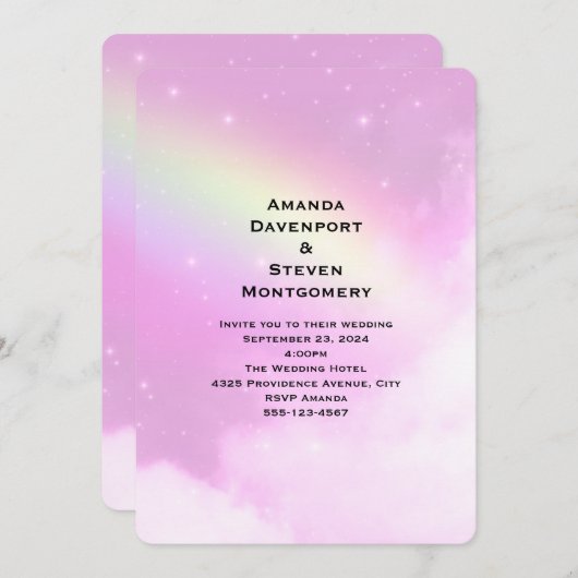 Roze Hemel met Citroen Gele Regenboog Bruiloft Kaart (Voorkant / Achterkant)