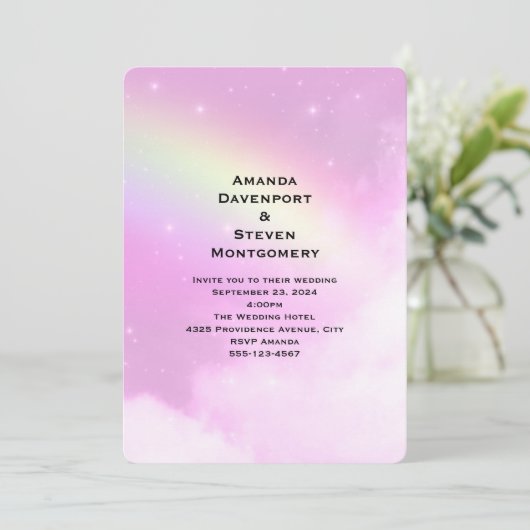 Roze Hemel met Citroen Gele Regenboog Bruiloft Kaart (Staand voorkant)