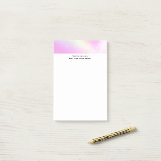 Roze Hemel met Citroengele Regenboog Post-it® Notes (Op bureau)