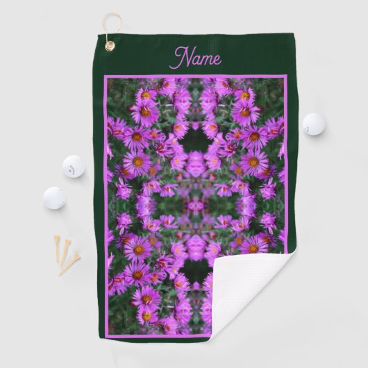 Roze Herfst Aster Flowers Abstract gepersonaliseer Golfhanddoek (Insitu)