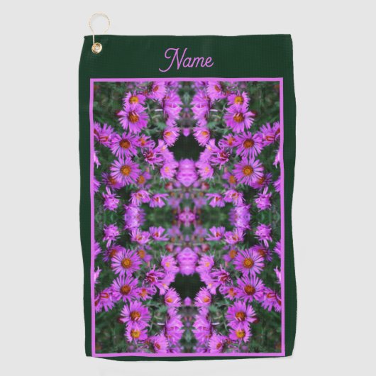 Roze Herfst Aster Flowers Abstract gepersonaliseer Golfhanddoek (Voorkant)
