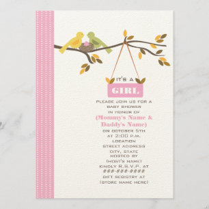 Roze Herfst Baby shower mammie & papa vogels & nes Kaart