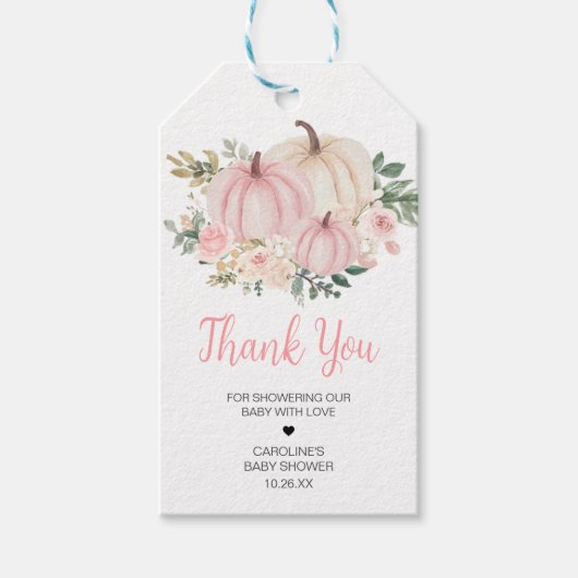 Roze Herfst Bloemen Pompoen Favor Tags Cadeaulabel (Voorkant)