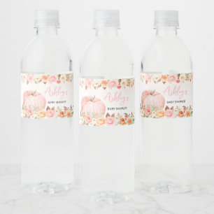 Roze Herfst Floral Pumpkin Baby shower Waterfles Etiket