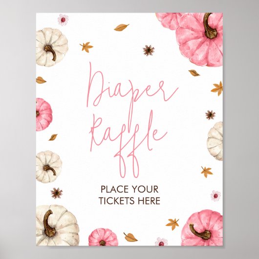 Roze Herfst Kleine Pompoen Baby shower Luier Raffl Poster (Voorkant)