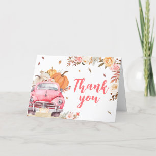 Roze Herfst pompoen Truck Baby shower Bedankkaart