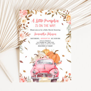 Roze Herfst pompoen Truck Baby shower Kaart
