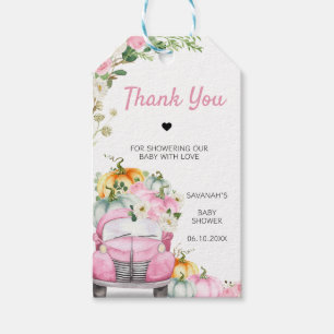 Roze Herfst Pompoen Vrachtwagen Baby shower Favor Cadeaulabel