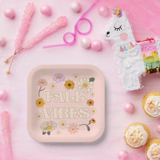Roze Herfst Vibes Papieren Bordje (Feest)