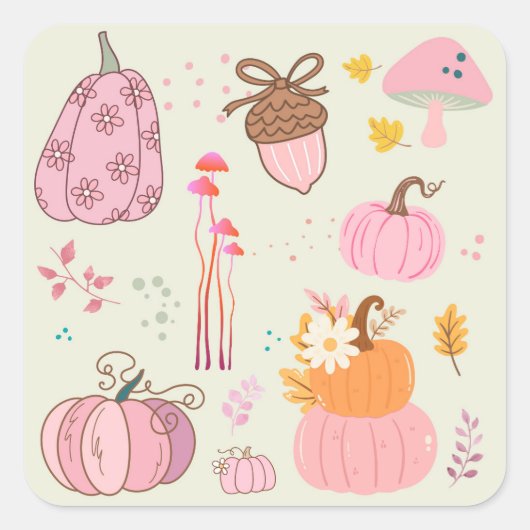 Roze Herfst Vierkante Sticker (Voorkant)