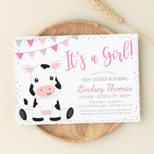 Roze Het is een meisje Koe Baby Shower Kaart