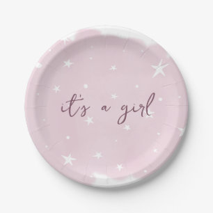 Roze Het is een meisje Waterverf Baby shower Papieren Bordje