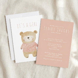 Roze Het is een meisje Waterverf schattig Beer Bab Kaart