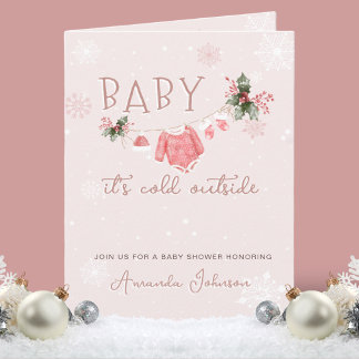 Roze Het is koud buiten Kerst Baby Shower Vouwkaar