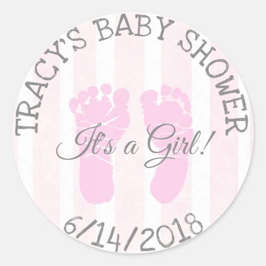 Roze het meisje dat Baby shower Stickers voetafdru (Voorkant)