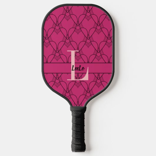 Roze het Monogram van het Patroon van het Kunstpat Pickleball Paddle (Voorkant)