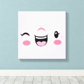 Roze het Winkelen Kawaii Face Wrapped Canvas (Insitu (Houten vloer))