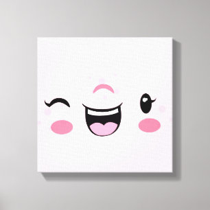 Roze het Winkelen Kawaii Face Wrapped Canvas Afdruk