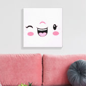Roze het Winkelen Kawaii Face Wrapped Canvas Afdruk (Insitu (Woonkamer))