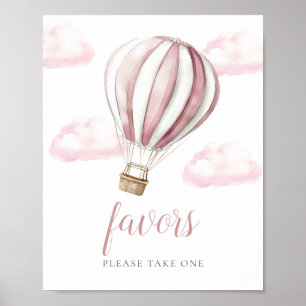 Roze hete luchtballon baby shower favors bord poster