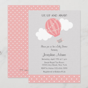 Roze Hete Luchtballon Baby shower Invitation Kaart