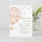 Roze Hete Luchtballon Baby shower Uitnodiging, Mei Kaart (Staand voorkant)