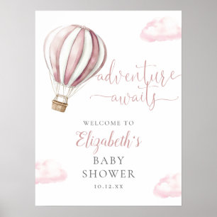 Roze hete-luchtballon baby shower welkomstbord poster