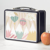 Roze hete luchtballon en bergscène (In situ)