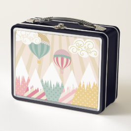 Roze hete luchtballon en bergscène