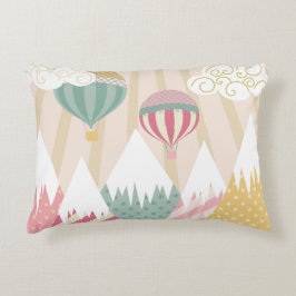 Roze hete luchtballon en bergscène accent kussen