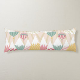 Roze hete luchtballon en bergscène lichaamskussen