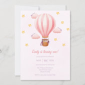 Roze Hete Luchtballon Meisje 1e Verjaardagsfeestje Kaart (Voorkant)