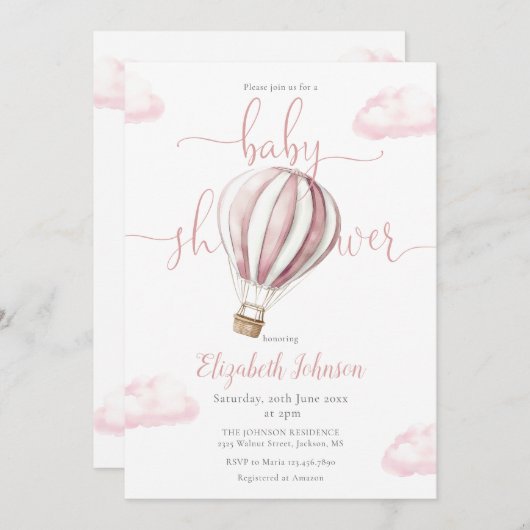 Roze hete luchtballon meisje alles in één Baby sho Kaart (Voorkant / Achterkant)