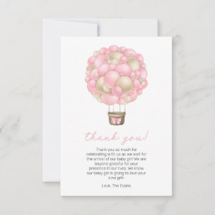 Roze Hete Luchtballon Meisje Baby shower Bedankkaart