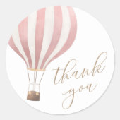Roze hete luchtballon Meisje Baby Shower Bedankt Ronde Sticker (Voorkant)