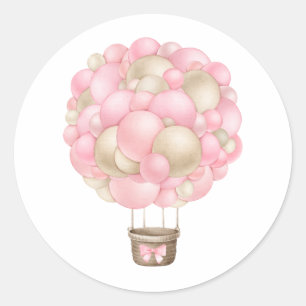 Roze Hete Luchtballon Meisje Baby shower Ronde Sticker