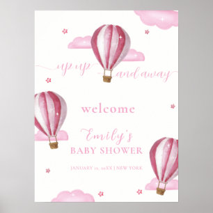 Roze Hete Luchtballon Meisje Baby shower Welkom Poster