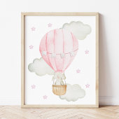 Roze hete luchtballon, olifant, ster, meisjeskamer poster