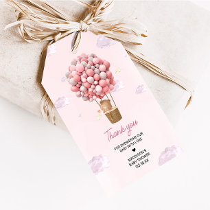 Roze hete luchtballon omhoog en weg gunst Tags Cadeaulabel