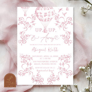 Roze hete luchtballon Toile babyshower uitnodiging