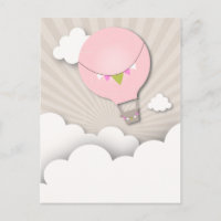 Roze hete luchtballon verjaardagsfeest Briefkaart