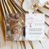 Roze Hete Luchtballon Verjaardagsfoto Dank u kaart