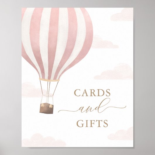 Roze Hete Luchtballon Verjaardagskaarten en Gesche Poster (Voorkant)