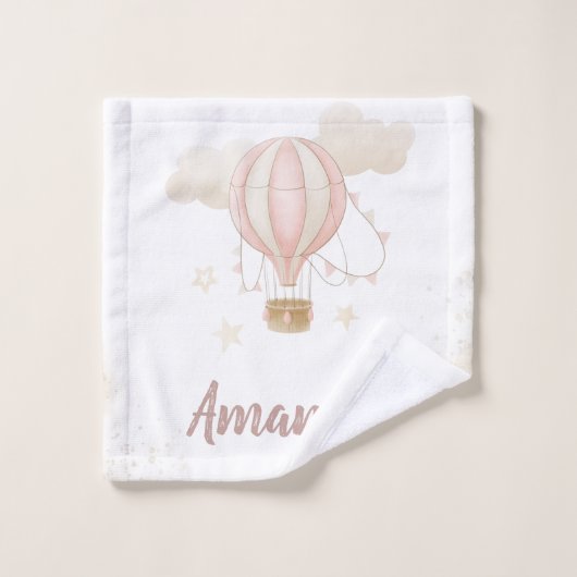Roze Hete Luchtballon Wolken Baby shower Bad Handdoek (Wasdoekje)