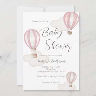 Roze Hete Luchtballonnen Baby shower Meisje Kaart
