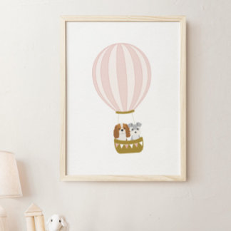 Roze heteluchtballon met Dogs Nursery Poster