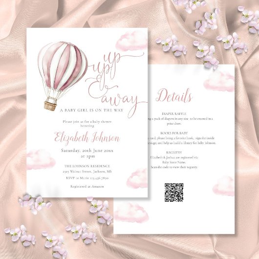 Roze heteluchtballonmeisje alles in één Baby showe Kaart