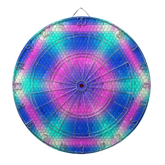 Roze hexagon-mozaïek op blauwe gradiënt dartbord (Voorkant)