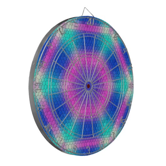 Roze hexagon-mozaïek op blauwe gradiënt dartbord (Voorkant Links)