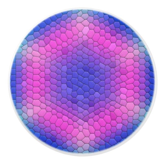 Roze hexagon-mozaïek op blauwe gradiënt keramische knop (Voorkant)